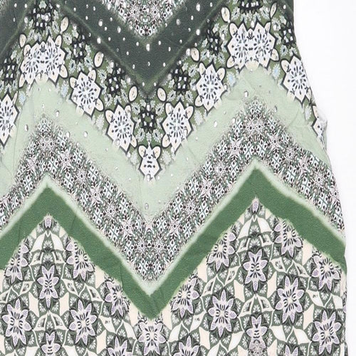 Wallis Womens Green Geometric Viscose Shift Size 8 Boat Neck Button