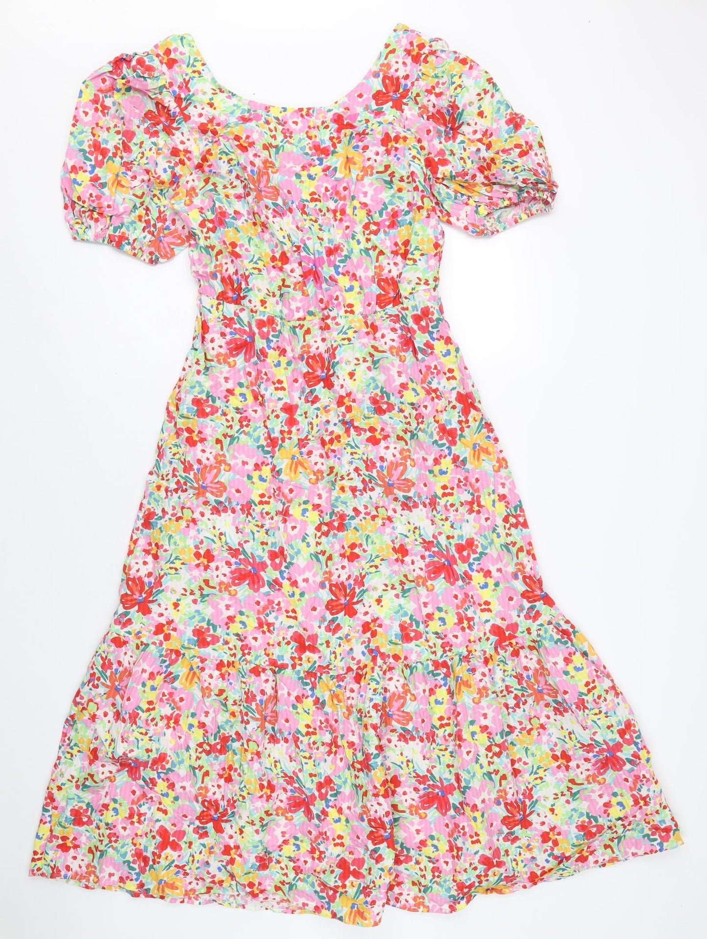 F&F Womens Multicoloured Floral 100% Cotton A-Line Size 6 Scoop Neck Pullover