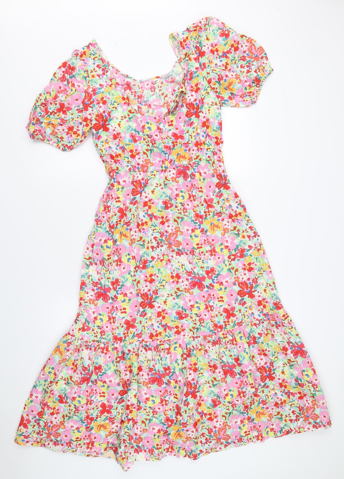 F&F Womens Multicoloured Floral 100% Cotton A-Line Size 6 Scoop Neck Pullover