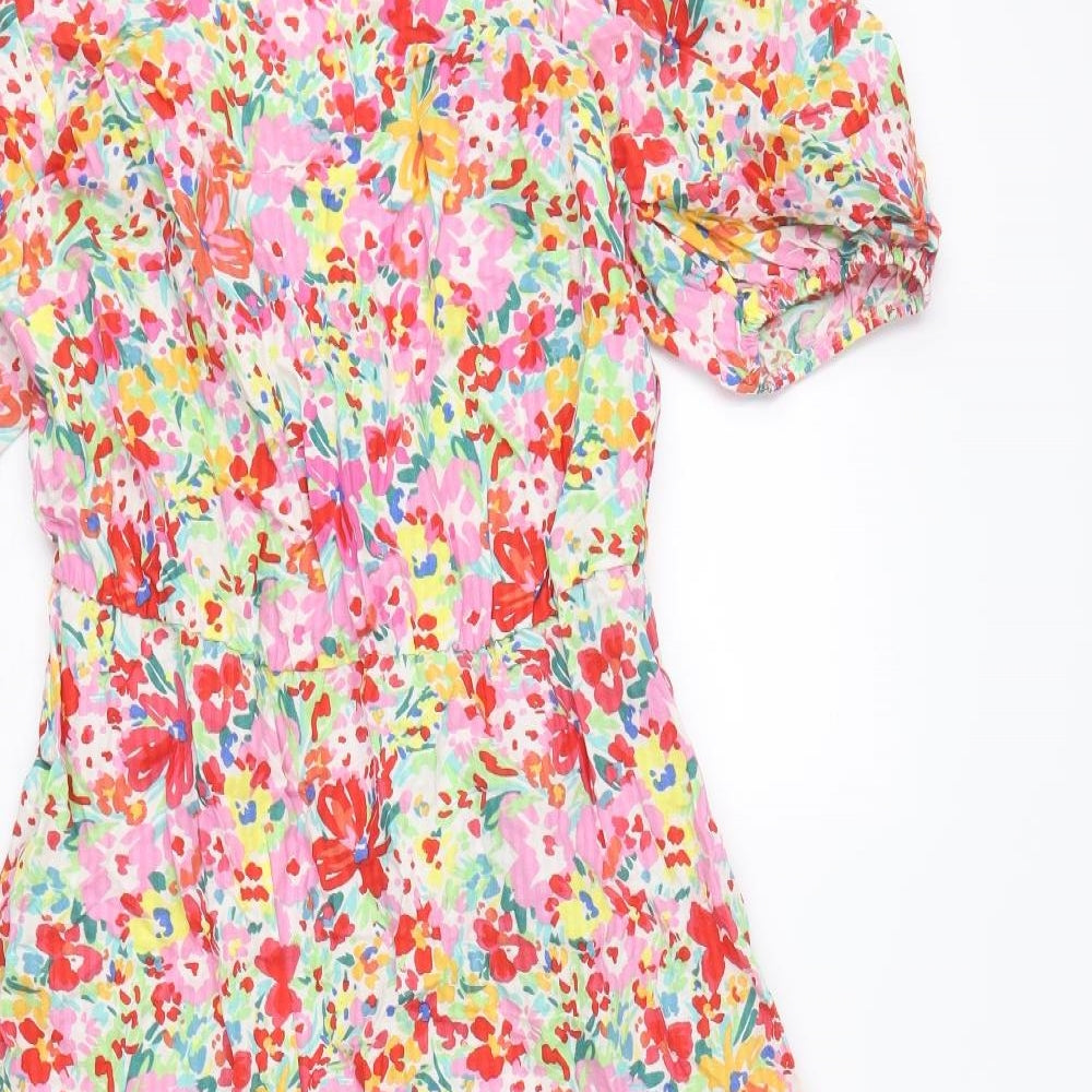 F&F Womens Multicoloured Floral 100% Cotton A-Line Size 6 Scoop Neck Pullover