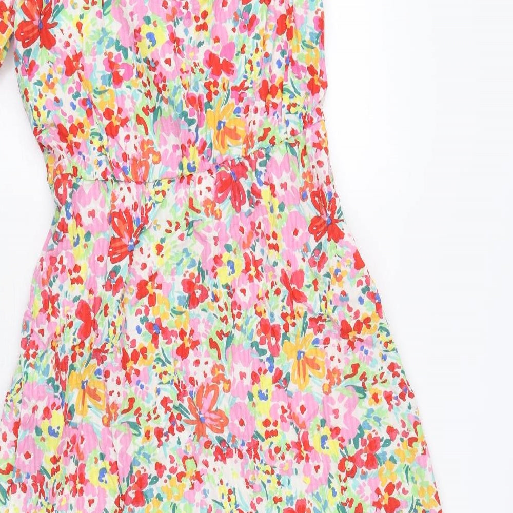 F&F Womens Multicoloured Floral 100% Cotton A-Line Size 6 Scoop Neck Pullover