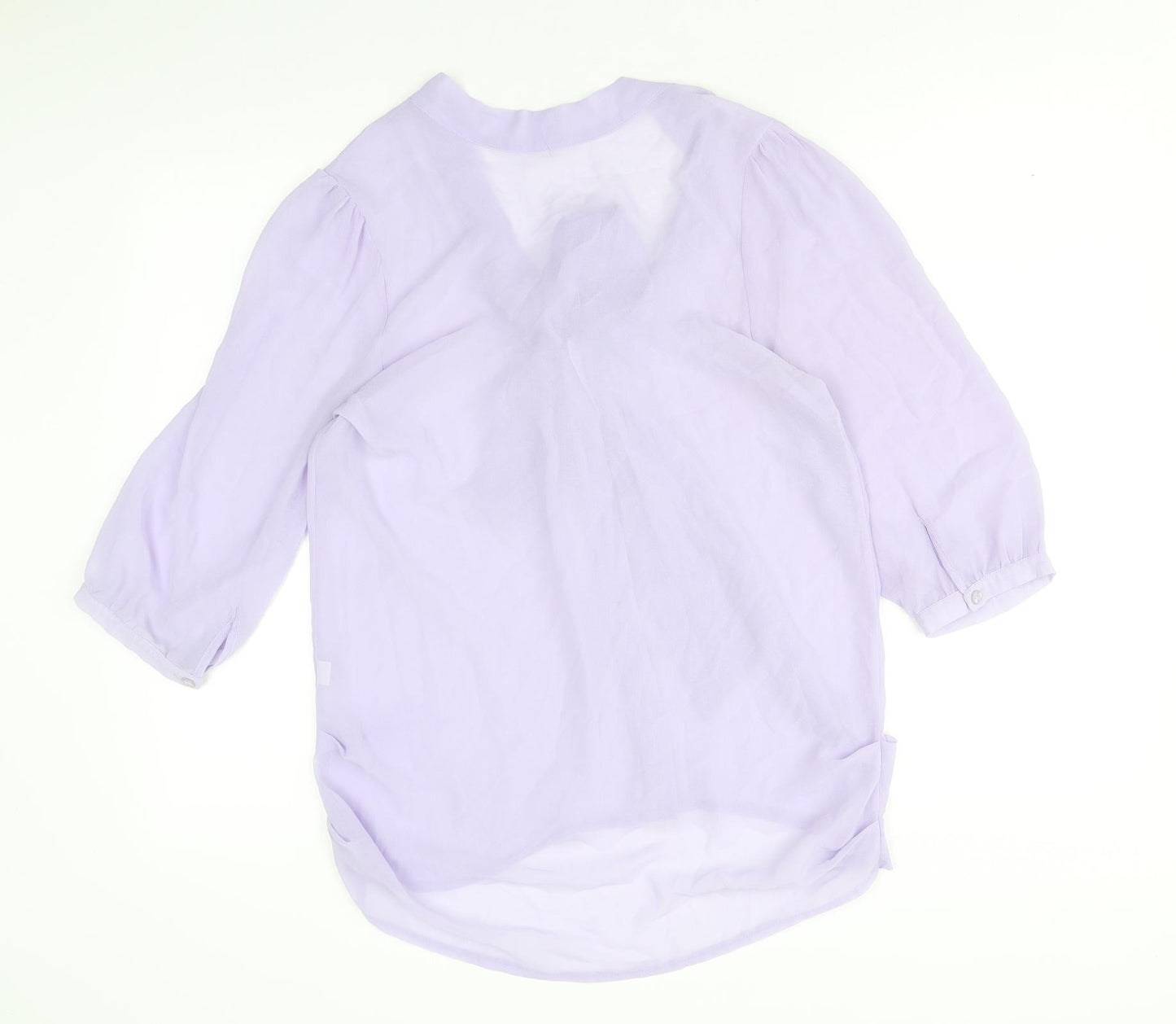 Preworn Womens Purple Polyester Basic Blouse Size 10 V-Neck - Pussy Bow Neck