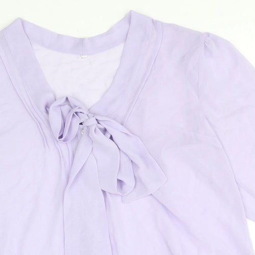Preworn Womens Purple Polyester Basic Blouse Size 10 V-Neck - Pussy Bow Neck