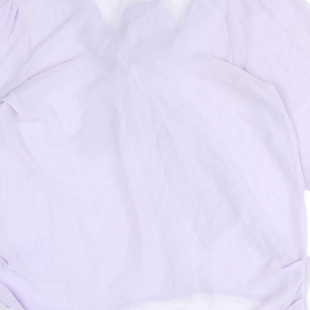 Preworn Womens Purple Polyester Basic Blouse Size 10 V-Neck - Pussy Bow Neck