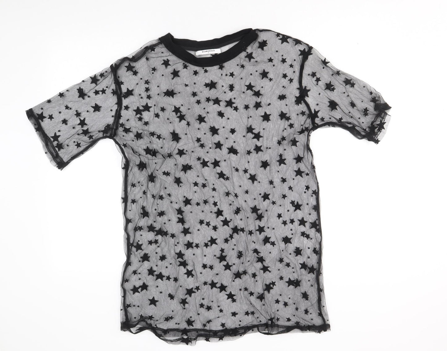 Glamourous Womens Black Geometric Polyester Tunic T-Shirt Size 8 Round Neck - Stars