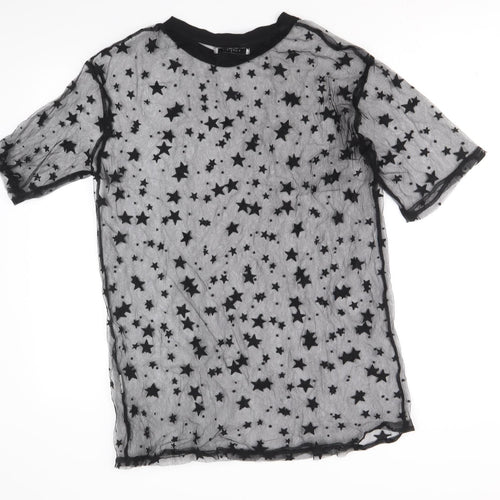 Glamourous Womens Black Geometric Polyester Tunic T-Shirt Size 8 Round Neck - Stars