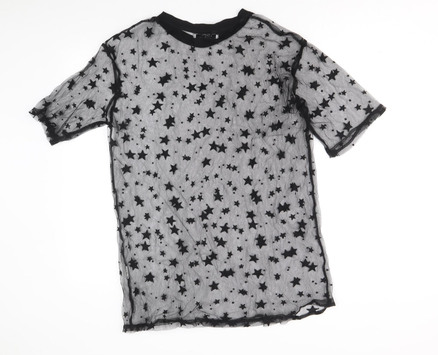 Glamourous Womens Black Geometric Polyester Tunic T-Shirt Size 8 Round Neck - Stars