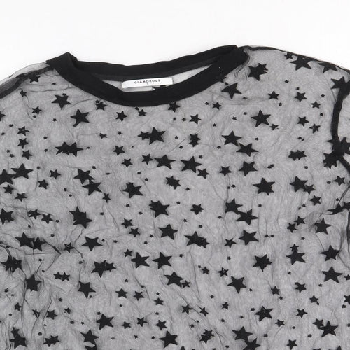 Glamourous Womens Black Geometric Polyester Tunic T-Shirt Size 8 Round Neck - Stars