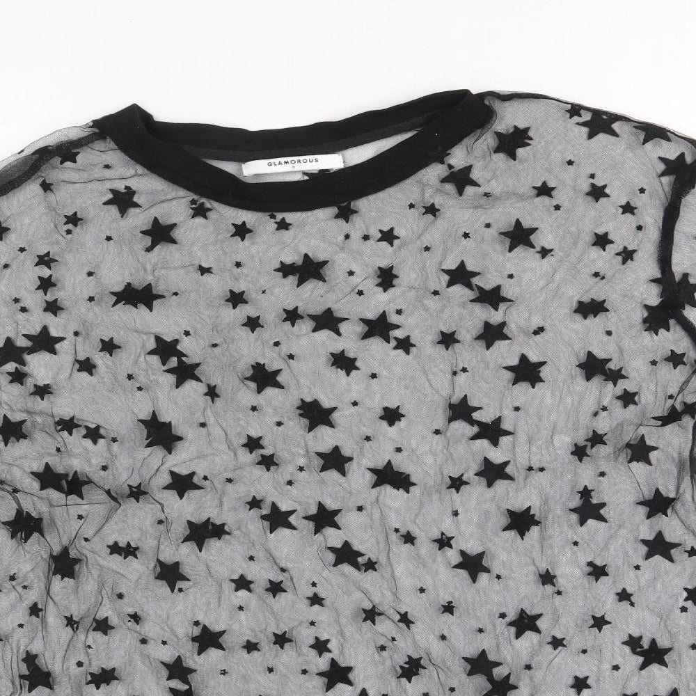 Glamourous Womens Black Geometric Polyester Tunic T-Shirt Size 8 Round Neck - Stars