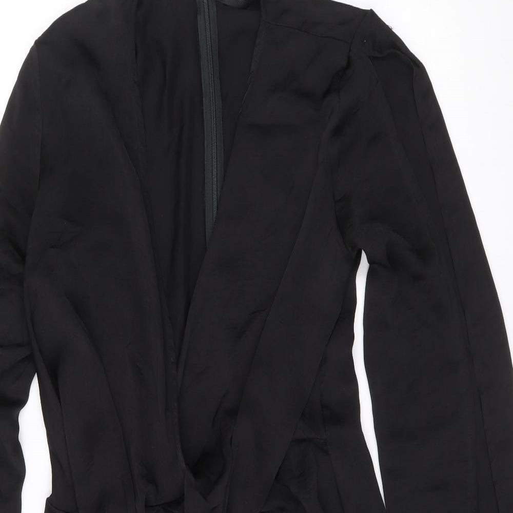 PRETTYLITTLETHING Womens Black Polyester Bodycon Size 10 V-Neck Zip - Tie Front, Tie Sleeve Detail