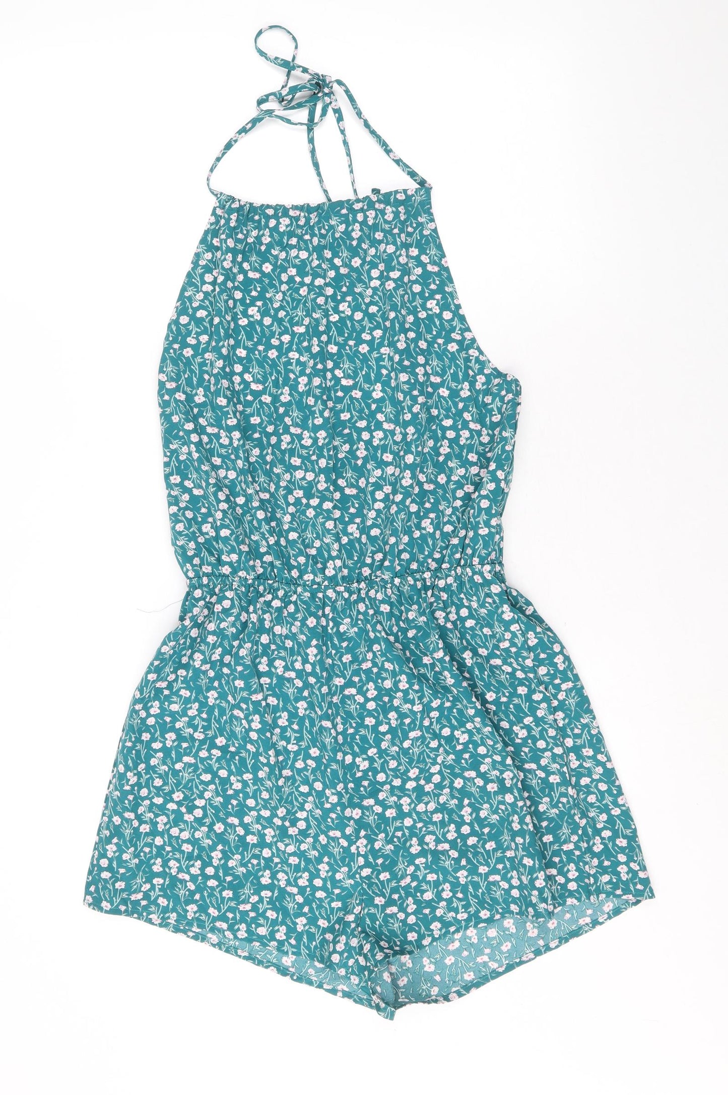 SheIn Womens Green Floral Polyester Playsuit One-Piece Size M Tie