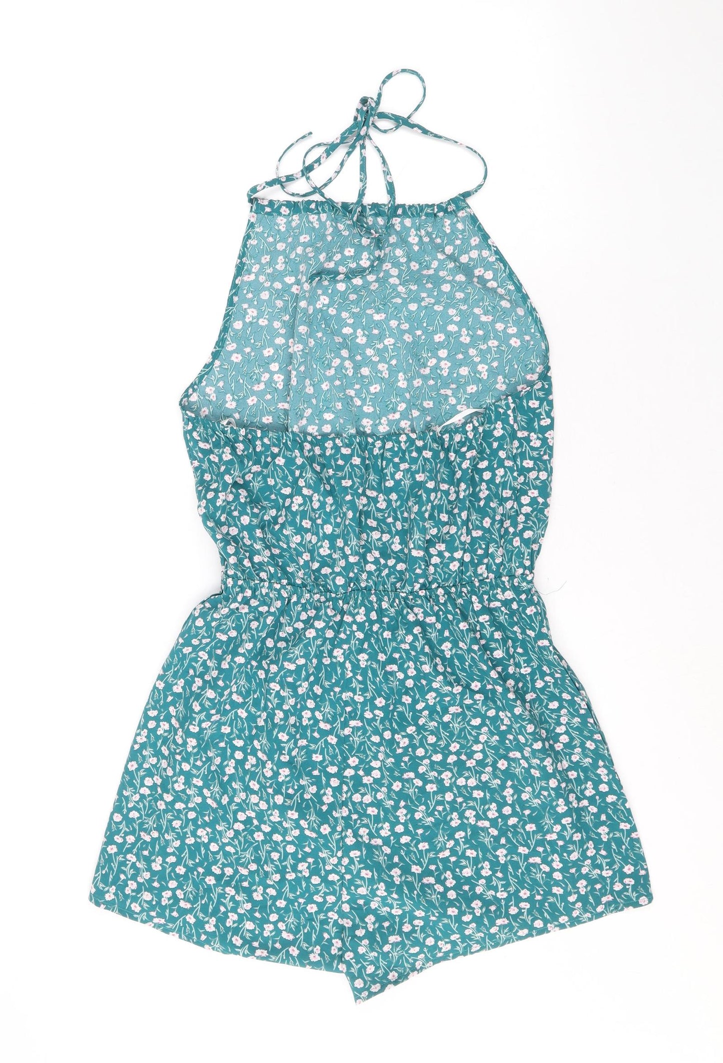 SheIn Womens Green Floral Polyester Playsuit One-Piece Size M Tie