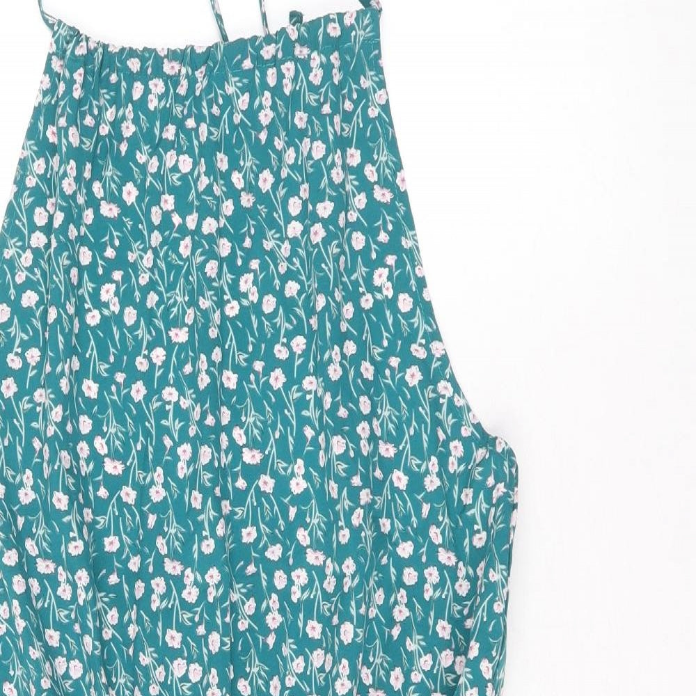 SheIn Womens Green Floral Polyester Playsuit One-Piece Size M Tie