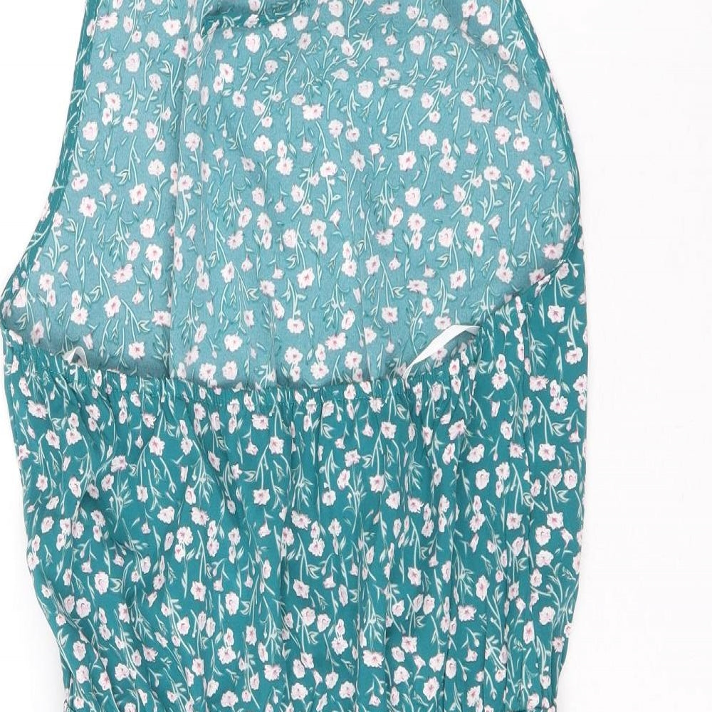 SheIn Womens Green Floral Polyester Playsuit One-Piece Size M Tie