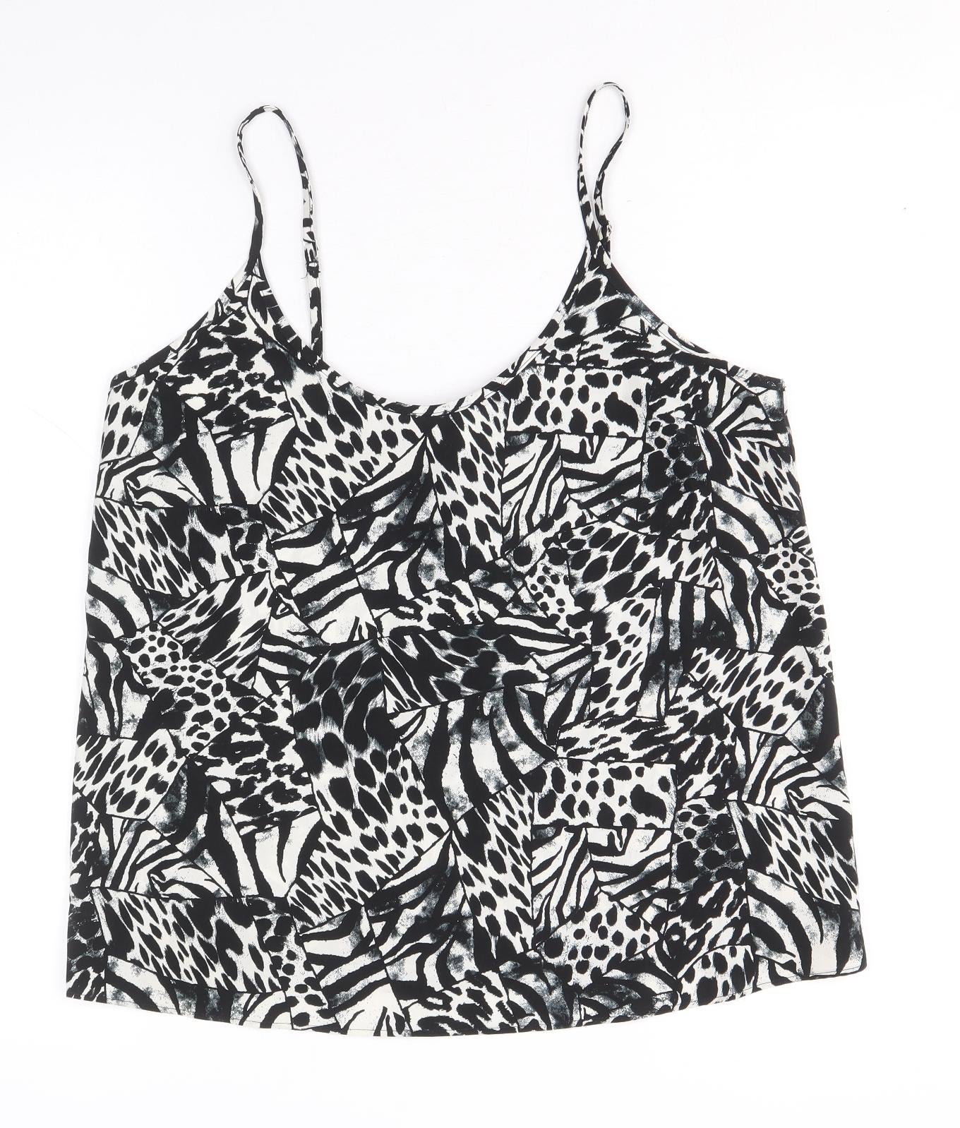 Topshop Womens Black Animal Print Polyester Camisole Tank Size 10 Scoop Neck - Leopard Print