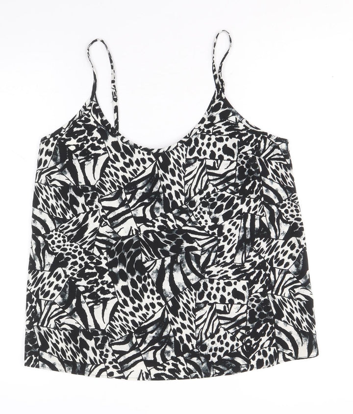 Topshop Womens Black Animal Print Polyester Camisole Tank Size 10 Scoop Neck - Leopard Print