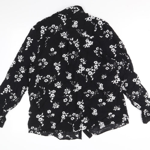 Peacocks Womens Black Floral Viscose Basic Button-Up Size 16 Collared
