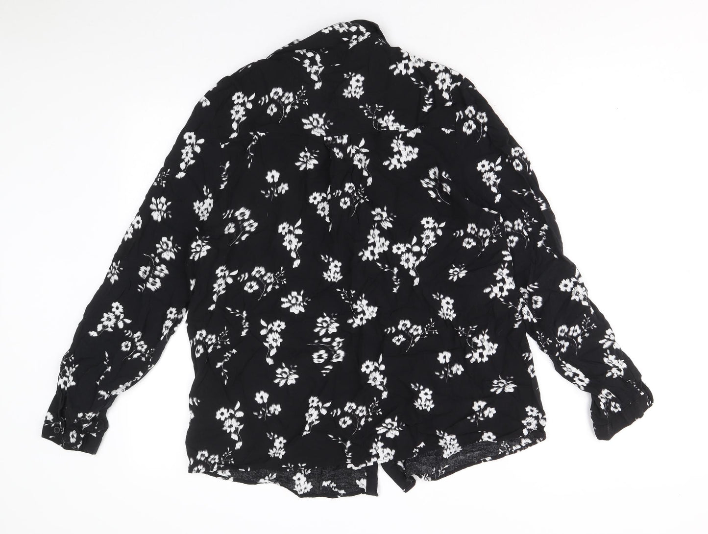 Peacocks Womens Black Floral Viscose Basic Button-Up Size 16 Collared