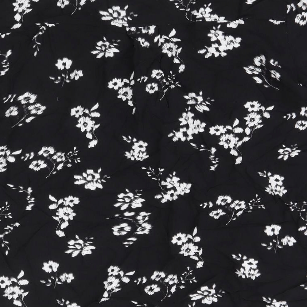 Peacocks Womens Black Floral Viscose Basic Button-Up Size 16 Collared