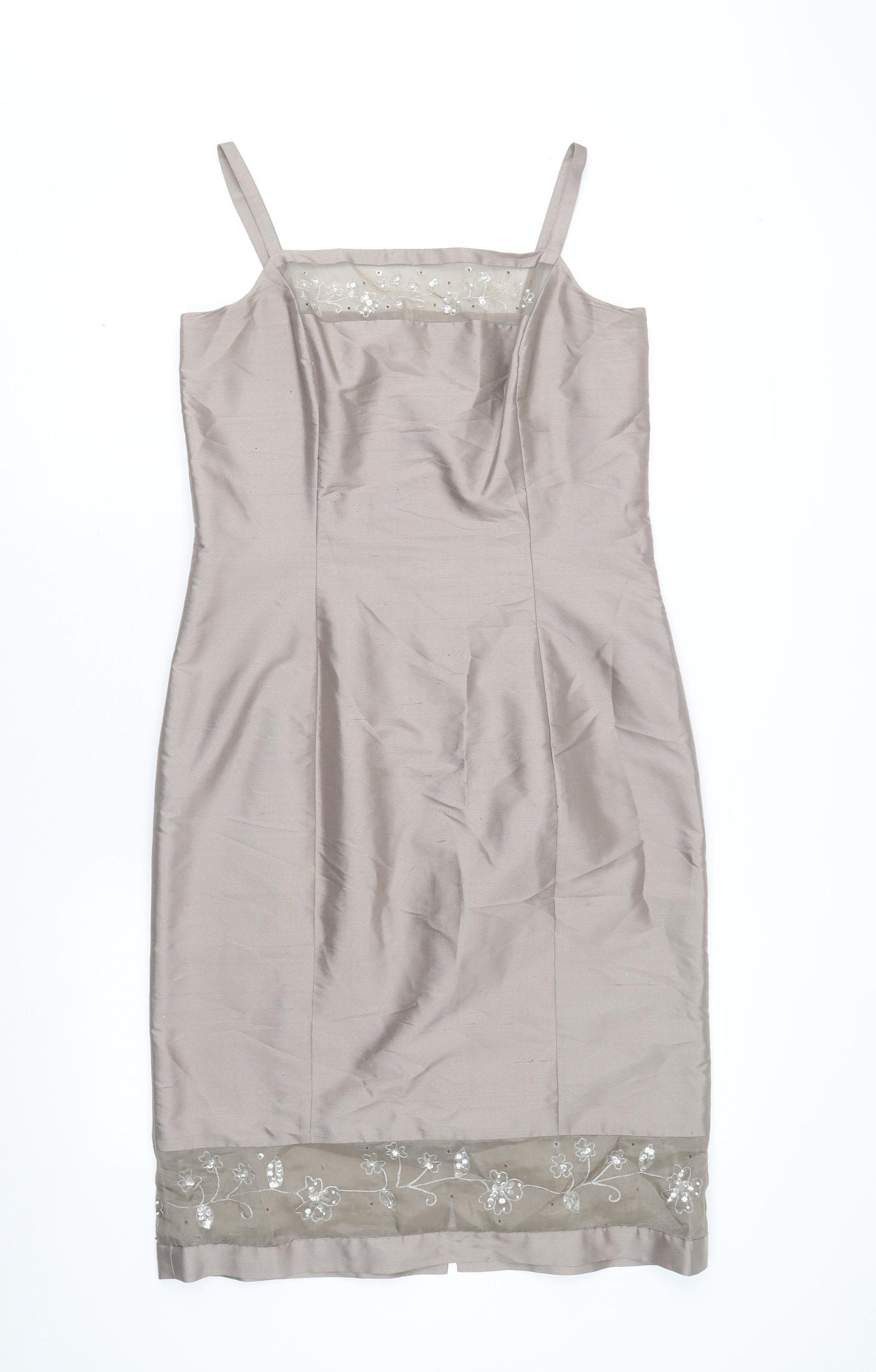 Kaliko Womens Silver Silk Slip Dress Size 12 Square Neck Zip