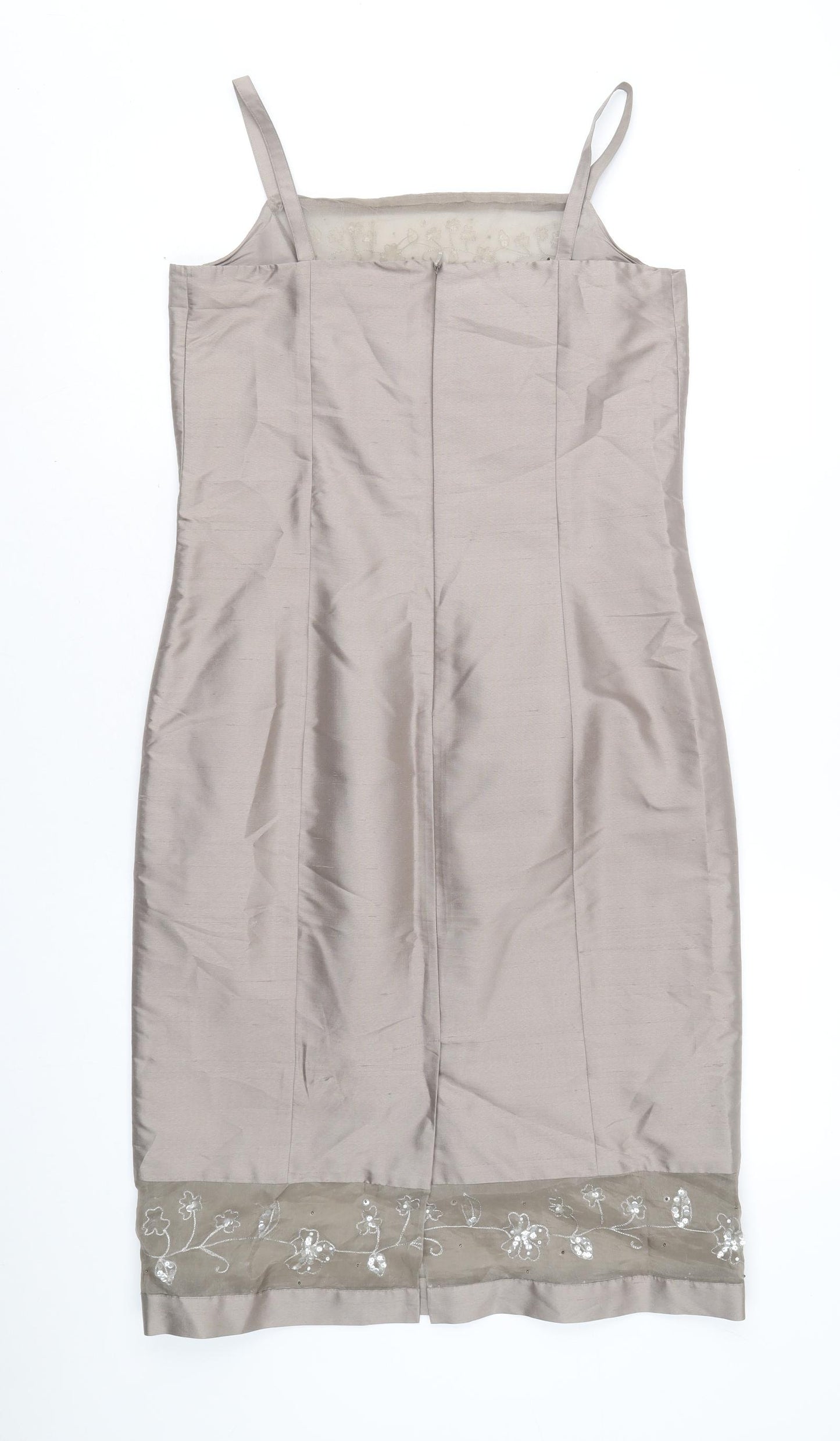 Kaliko Womens Silver Silk Slip Dress Size 12 Square Neck Zip