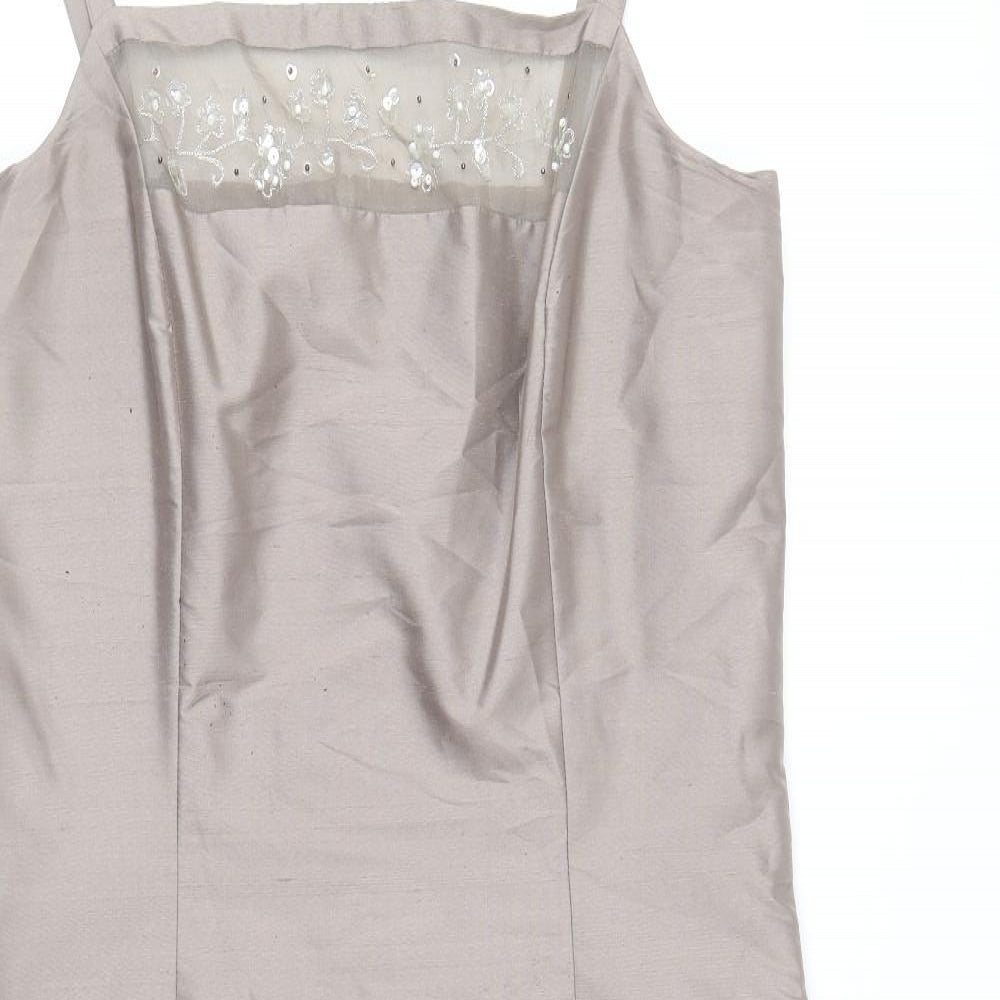 Kaliko Womens Silver Silk Slip Dress Size 12 Square Neck Zip