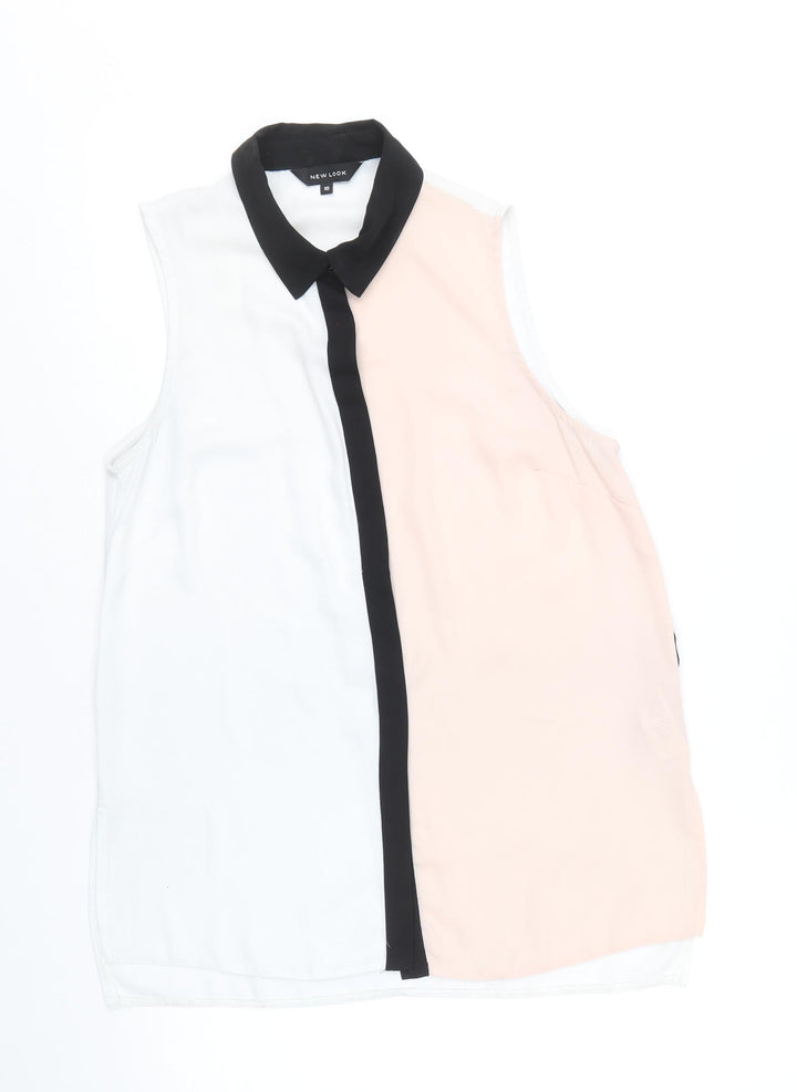 New Look Womens White Polyester Tunic Button-Up Size 10 Collared