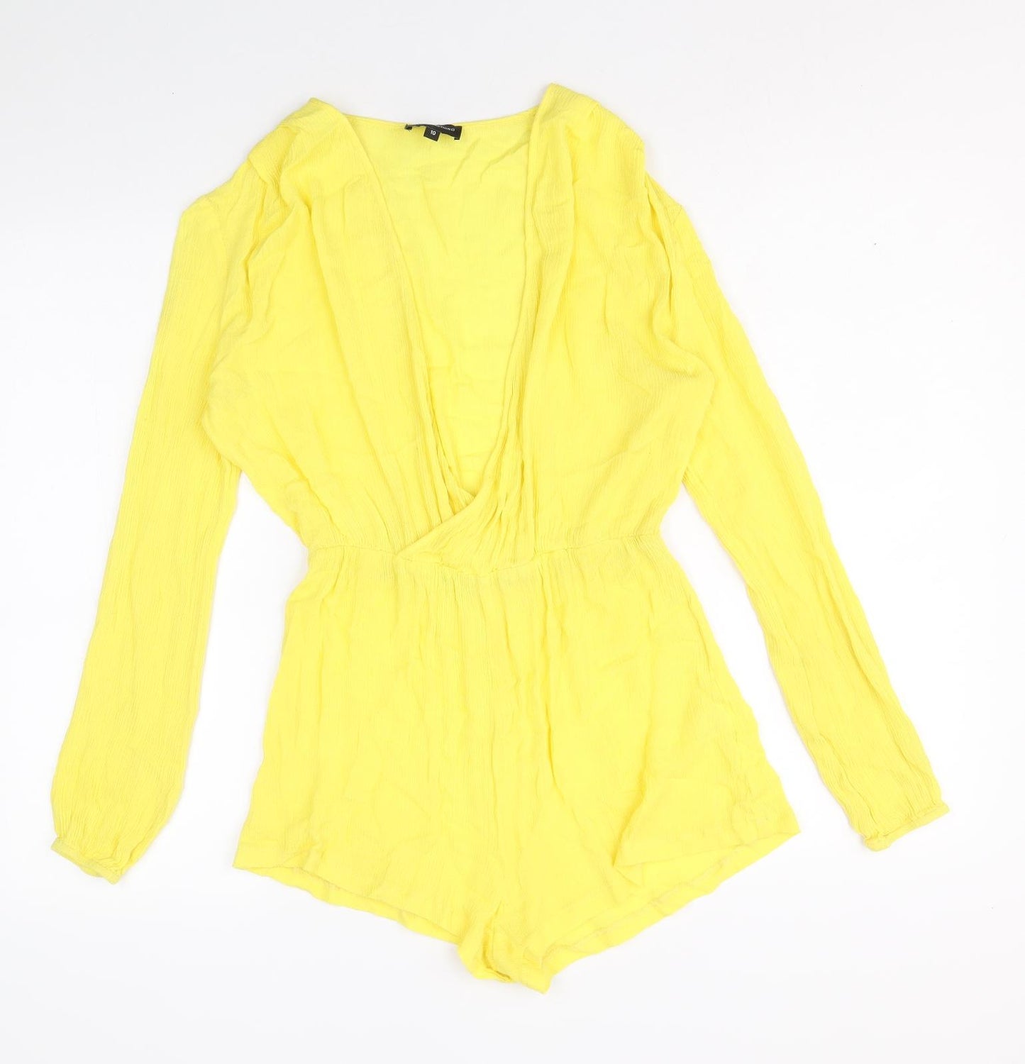 PRETTYLITTLETHING Womens Yellow Viscose Playsuit One-Piece Size 10 Pullover