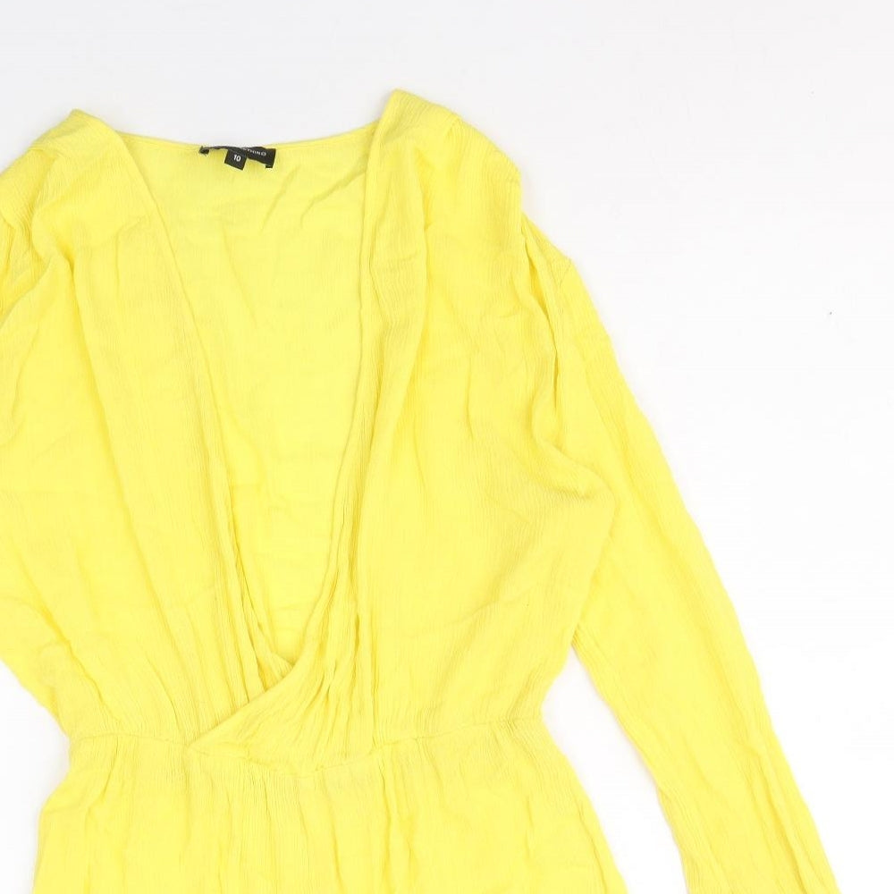 PRETTYLITTLETHING Womens Yellow Viscose Playsuit One-Piece Size 10 Pullover