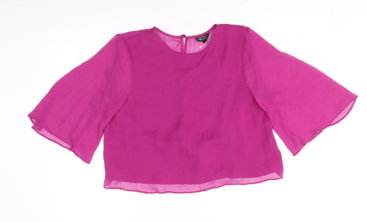 Topshop Womens Purple Polyester Cropped Blouse Size 10 Scoop Neck - Tie Back Detail
