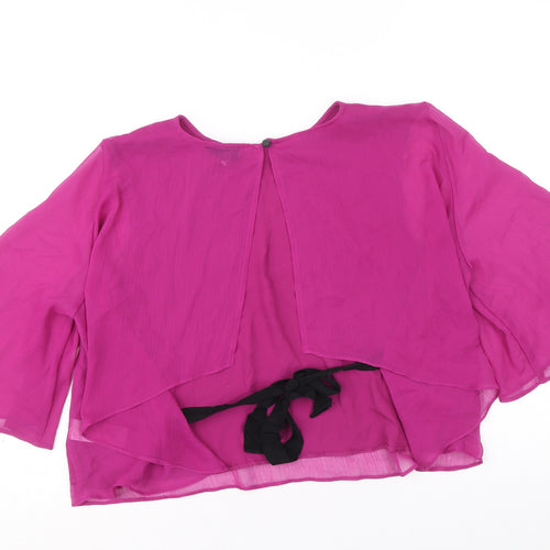 Topshop Womens Purple Polyester Cropped Blouse Size 10 Scoop Neck - Tie Back Detail