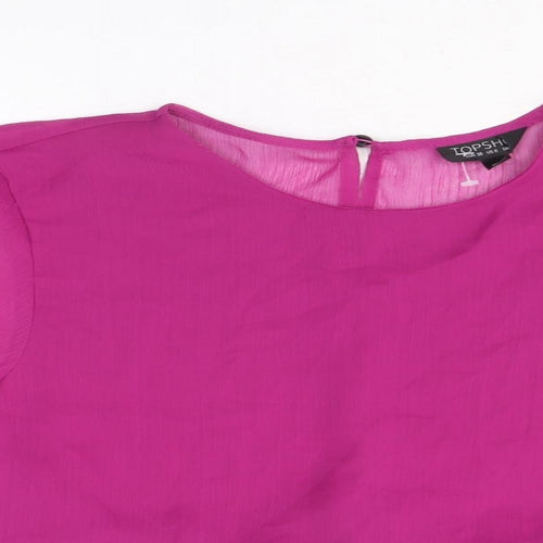 Topshop Womens Purple Polyester Cropped Blouse Size 10 Scoop Neck - Tie Back Detail