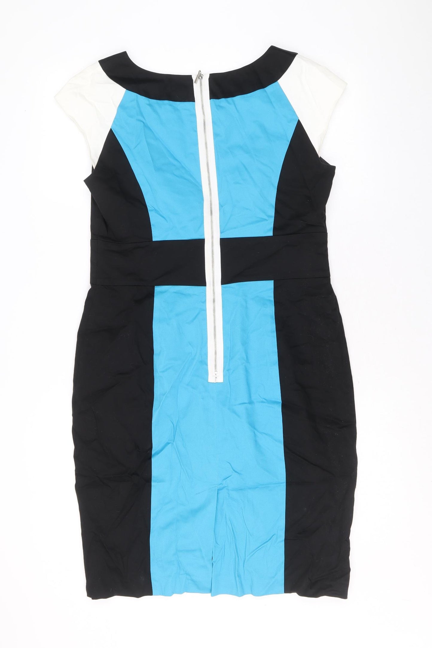 Marks and Spencer Womens Black Colourblock Cotton Pencil Dress Size 14 Boat Neck Zip
