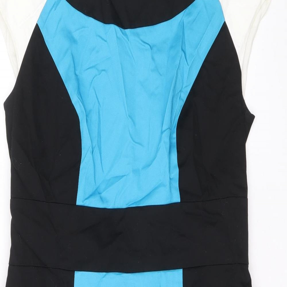 Marks and Spencer Womens Black Colourblock Cotton Pencil Dress Size 14 Boat Neck Zip