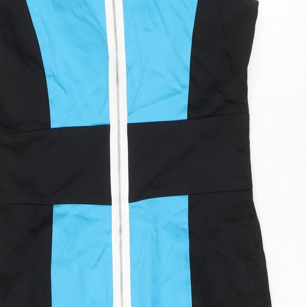 Marks and Spencer Womens Black Colourblock Cotton Pencil Dress Size 14 Boat Neck Zip