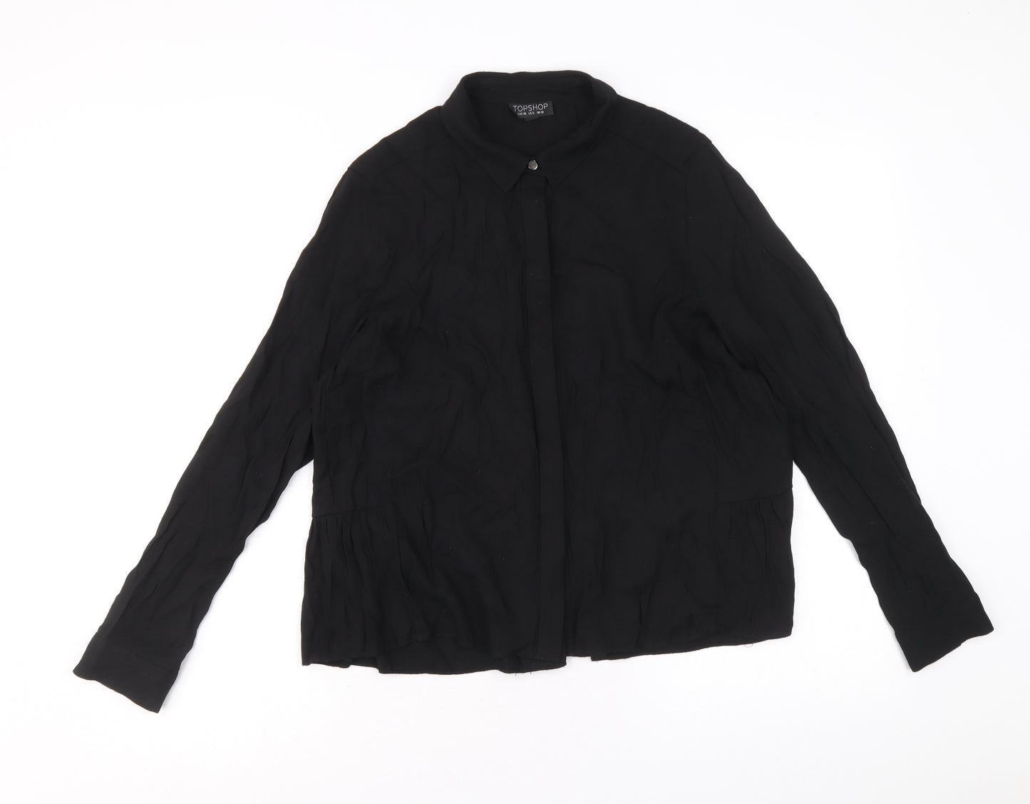 Topshop Womens Black Viscose Basic Button-Up Size 10 Collared