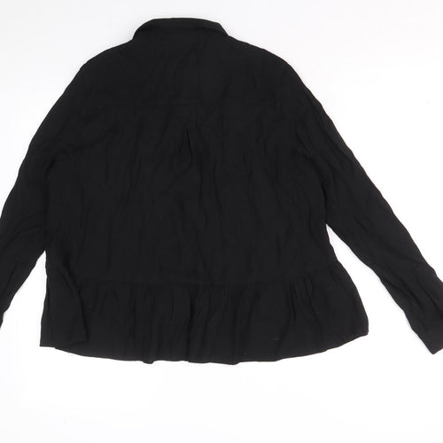 Topshop Womens Black Viscose Basic Button-Up Size 10 Collared