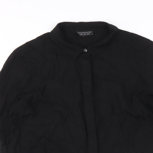Topshop Womens Black Viscose Basic Button-Up Size 10 Collared