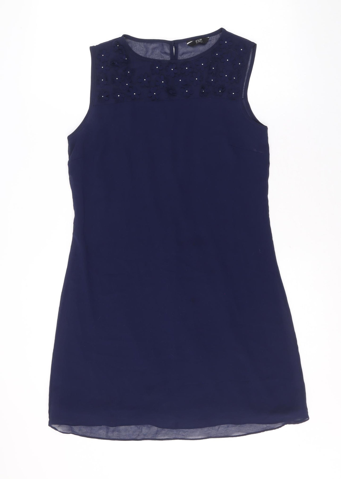 F&F Womens Blue Polyester Shift Size 10 Boat Neck Button - Flower Motif