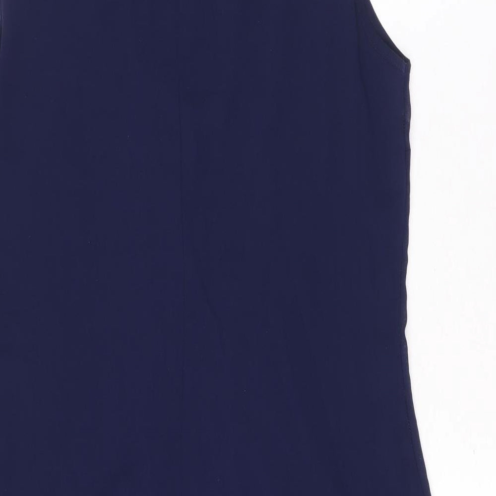 F&F Womens Blue Polyester Shift Size 10 Boat Neck Button - Flower Motif