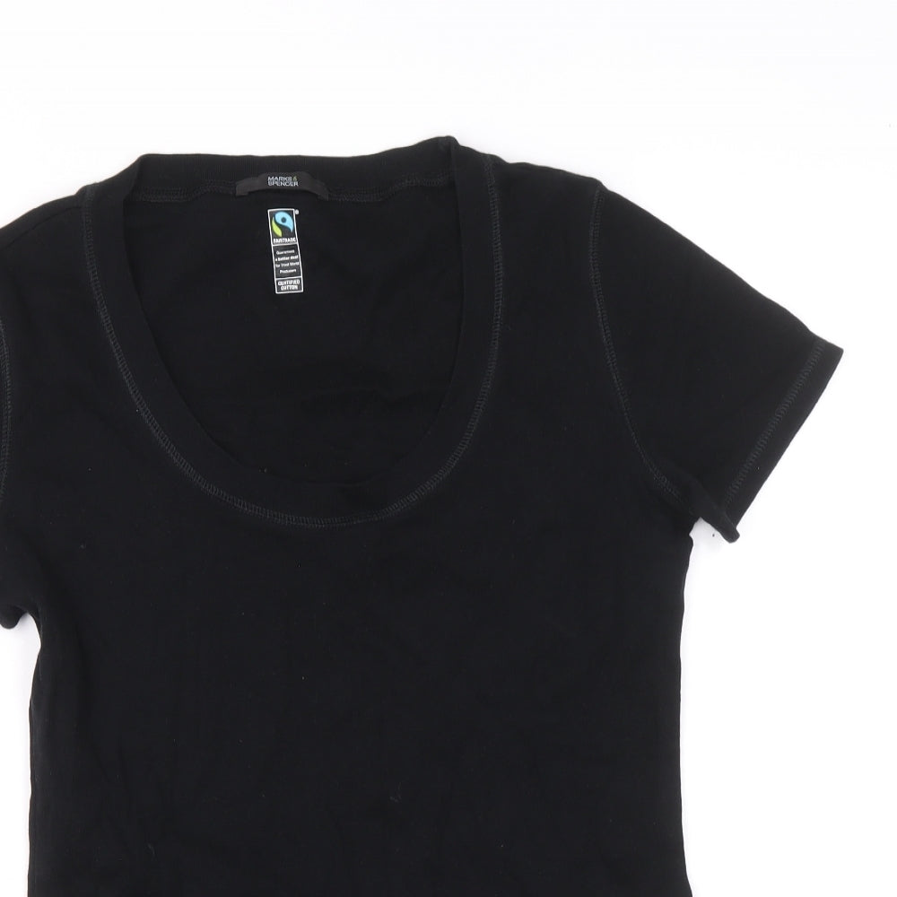Marks and Spencer Womens Black 100% Cotton Basic T-Shirt Size 12 Scoop Neck