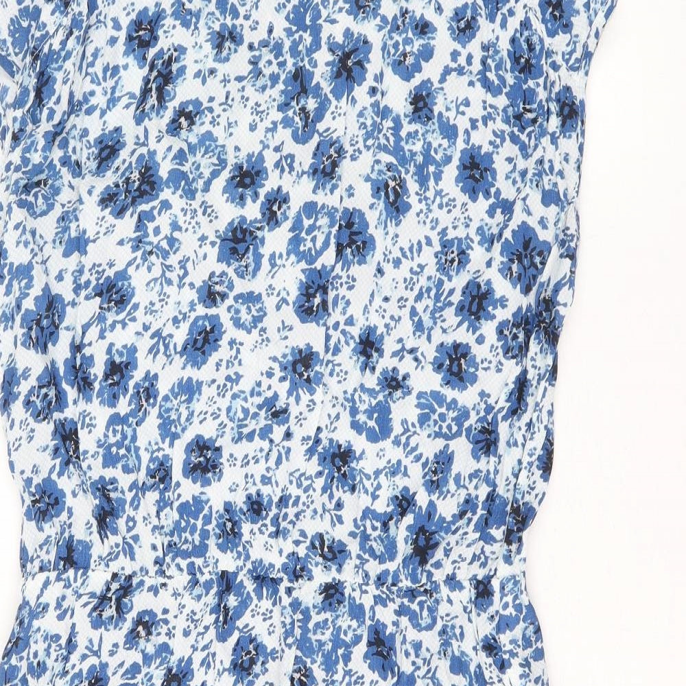John Lewis Womens Blue Floral Viscose A-Line Size 10 Boat Neck Zip