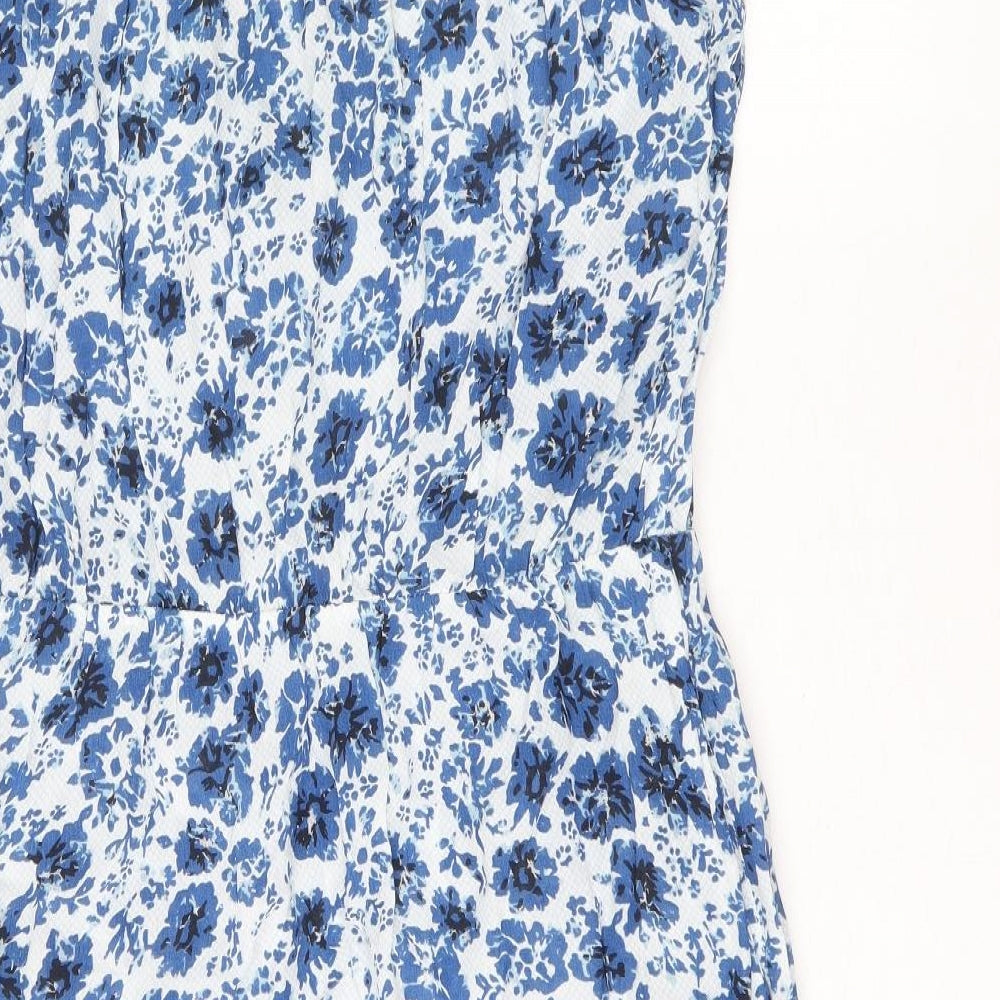 John Lewis Womens Blue Floral Viscose A-Line Size 10 Boat Neck Zip