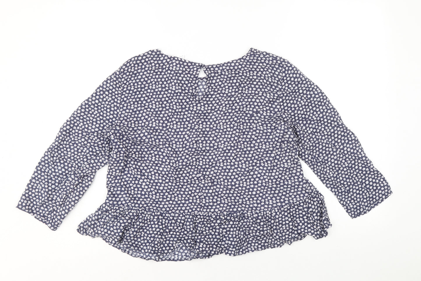 Divided by H&M Womens Blue Floral Viscose Basic Blouse Size 14 Boat Neck