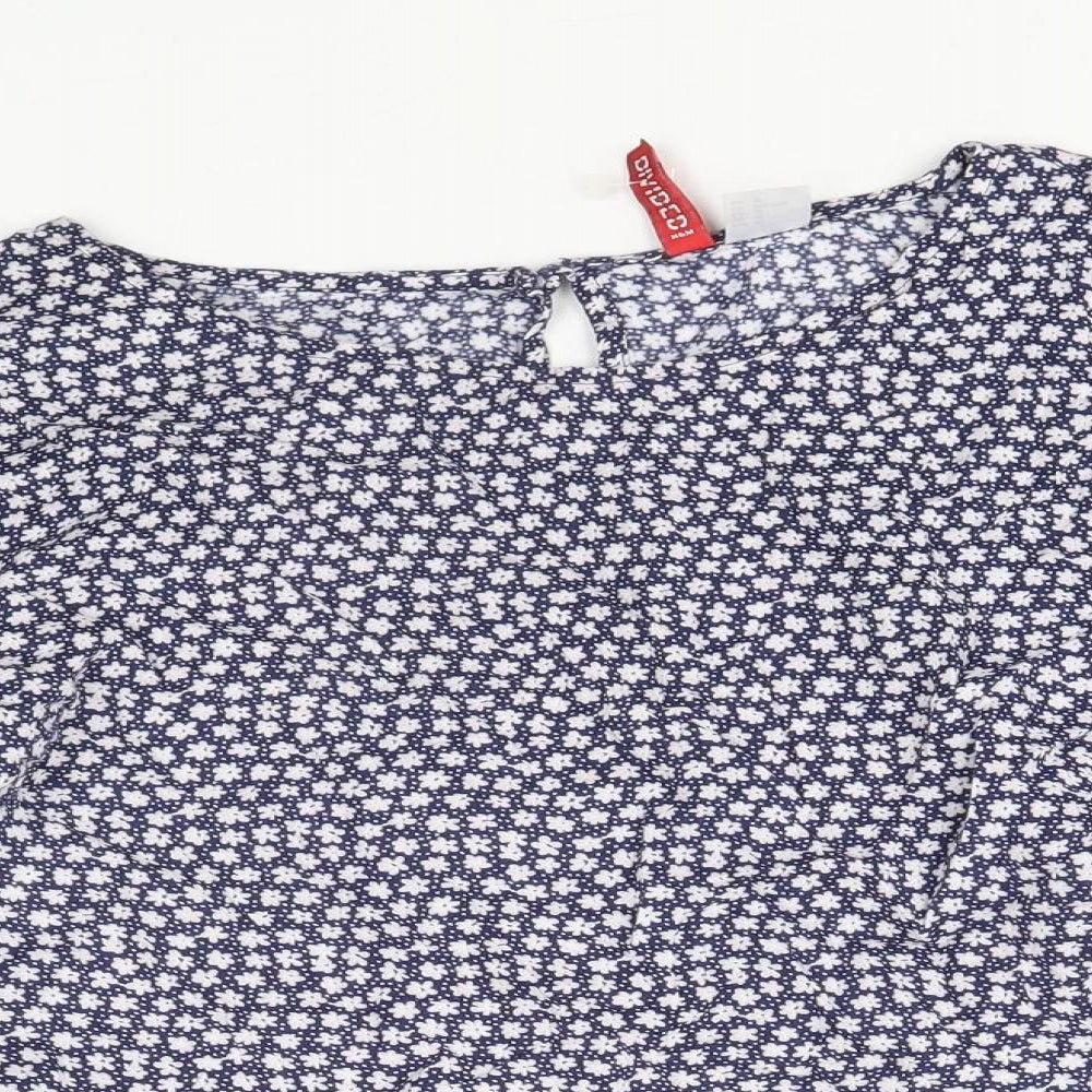 Divided by H&M Womens Blue Floral Viscose Basic Blouse Size 14 Boat Neck