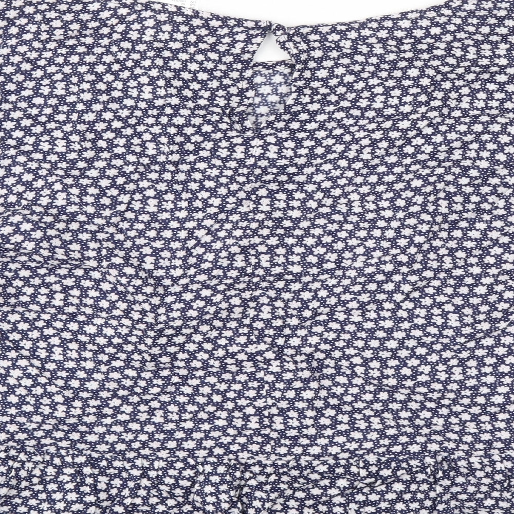 Divided by H&M Womens Blue Floral Viscose Basic Blouse Size 14 Boat Neck