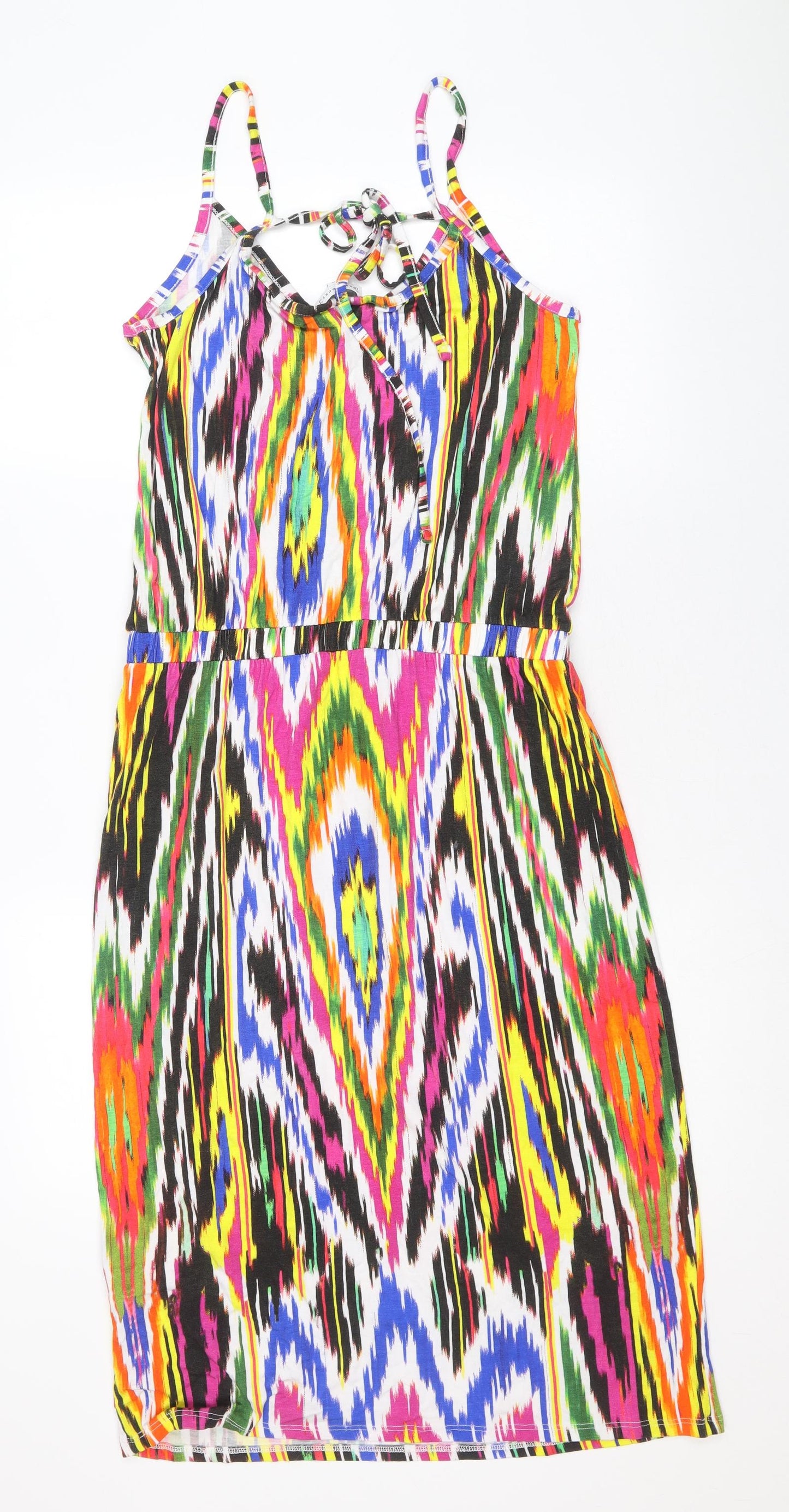 Warehouse Womens Multicoloured Geometric Viscose A-Line Size 12 V-Neck Tie