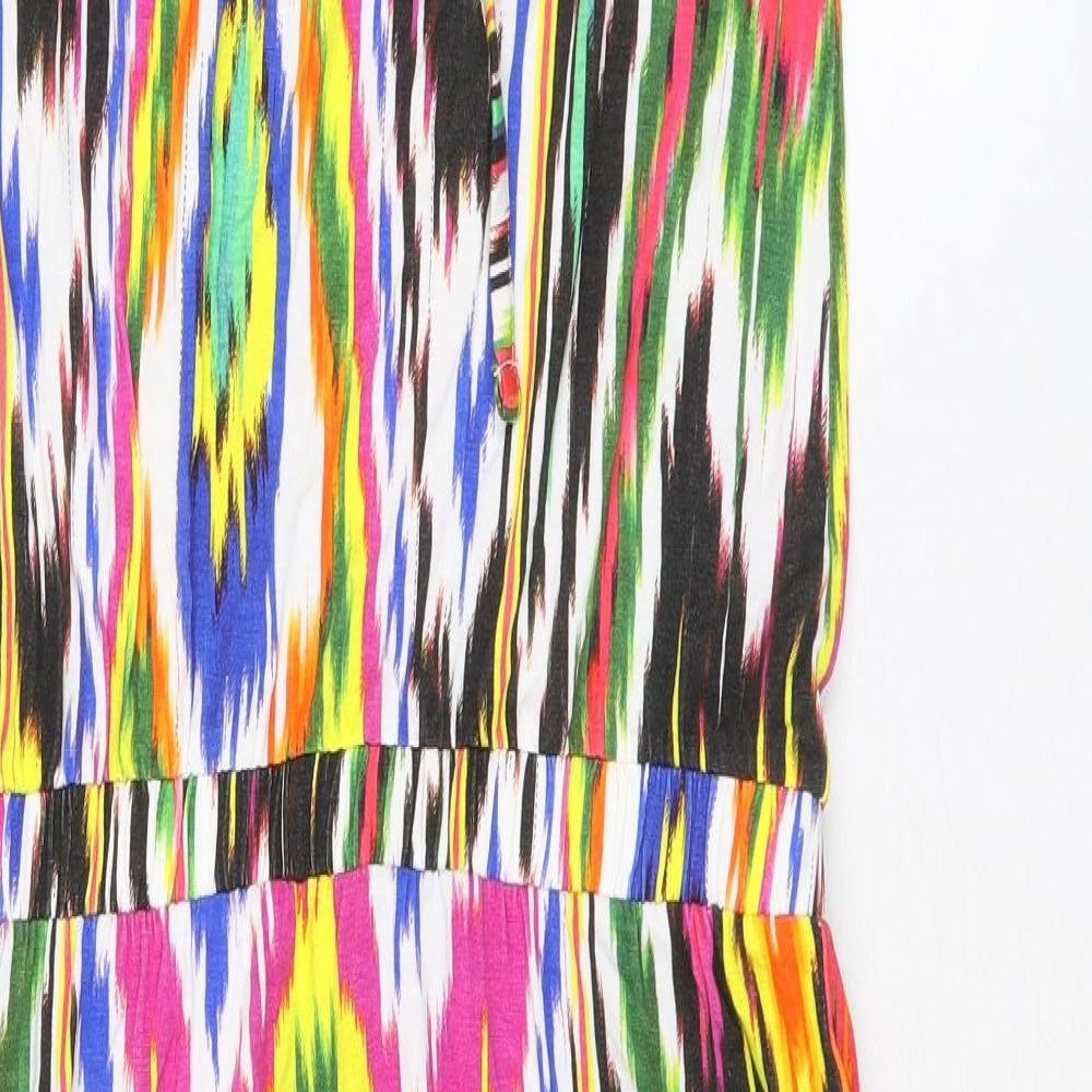 Warehouse Womens Multicoloured Geometric Viscose A-Line Size 12 V-Neck Tie