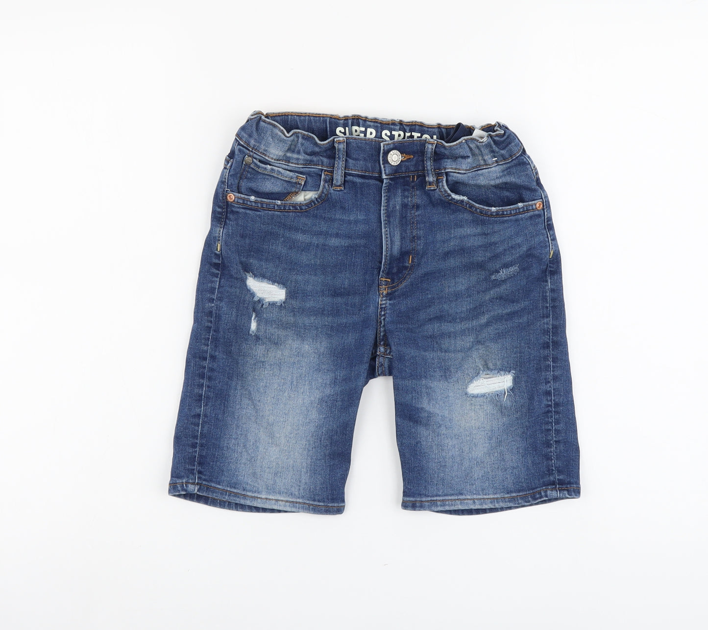 H&M Boys Blue Cotton Bermuda Shorts Size 10-11 Years Regular Buckle - Distressed