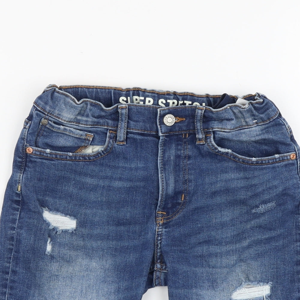 H&M Boys Blue Cotton Bermuda Shorts Size 10-11 Years Regular Buckle - Distressed